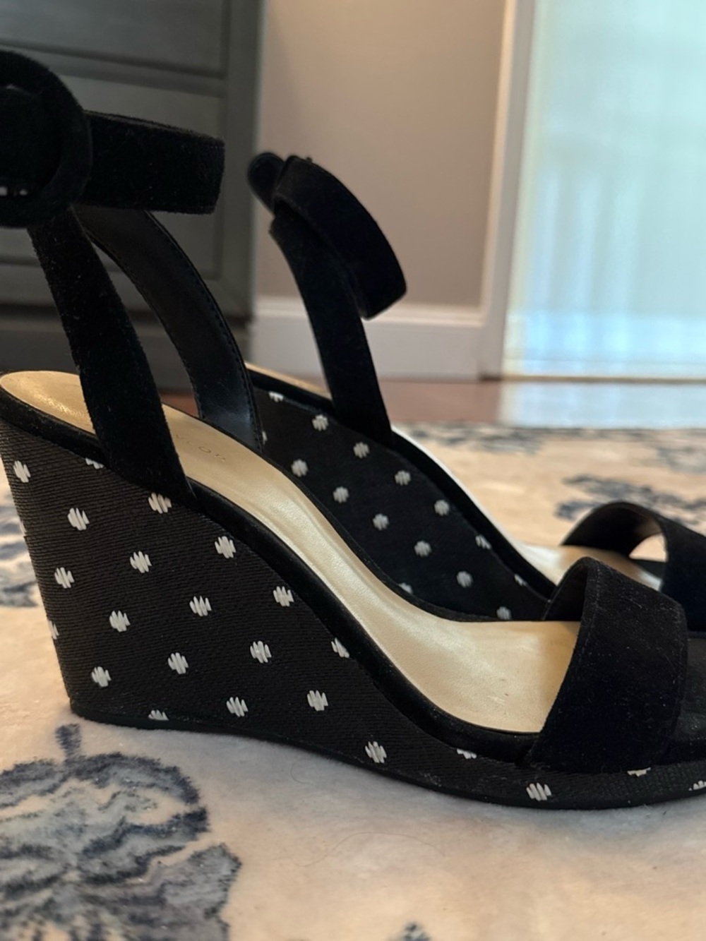 Ann Taylor Black Polka Dot Wedge Sandals